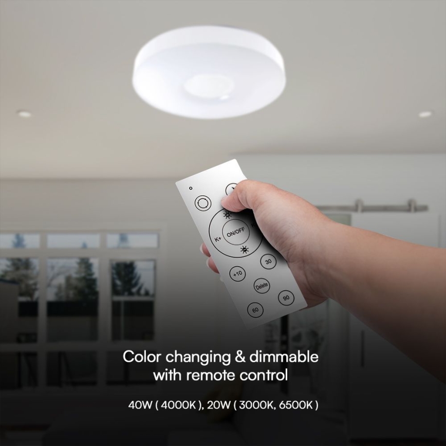 LED Prigušiva stropna svjetiljka LED/40W/230V 3000-6500K 39 cm bijela + daljinski upravljač