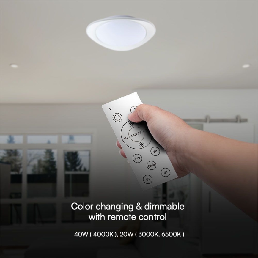 LED Prigušiva stropna svjetiljka LED/40W/230V 3000-6500K 45 cm bijela + daljinski upravljač