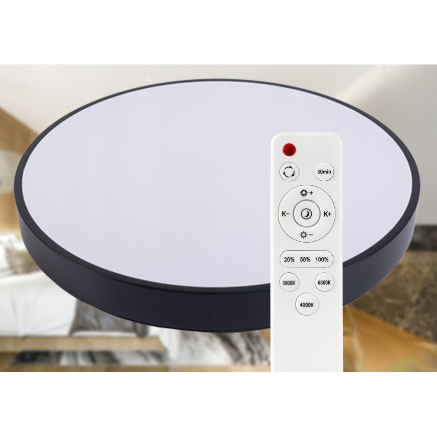 LED Prigušiva stropna svjetiljka LED/40W/230V 3000-6500K pr. 40 cm crna + daljinski upravljač