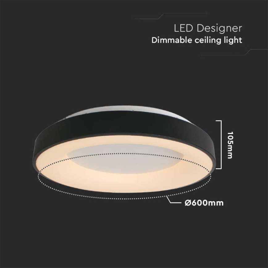 LED Prigušiva stropna svjetiljka LED/49W/230V 3000K pr. 60 cm crna