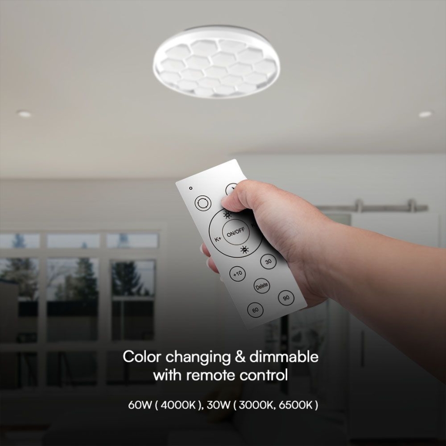 LED Prigušiva stropna svjetiljka LED/60W/230V 3000/4000/6500K + daljinski upravljač