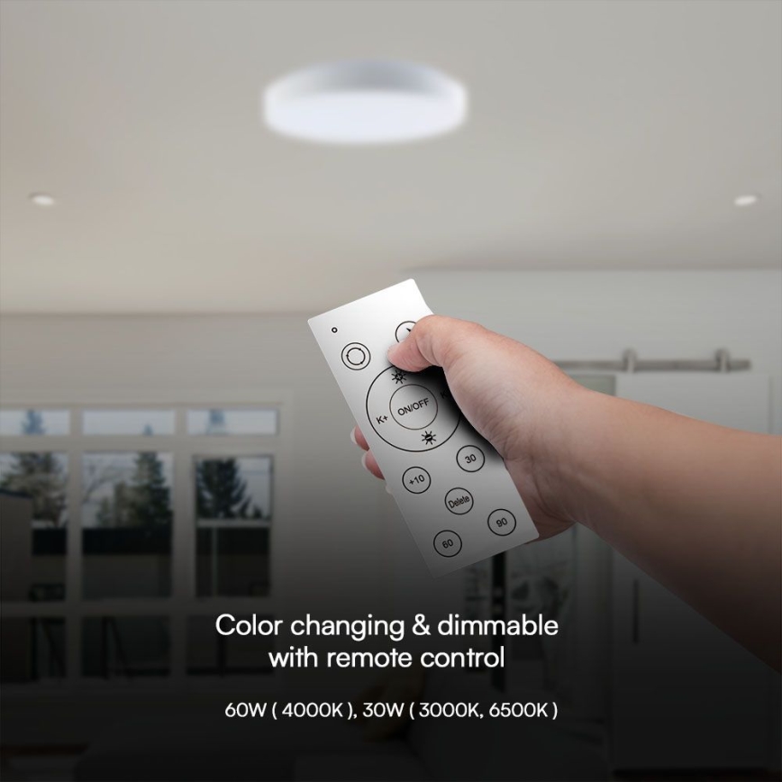 LED Prigušiva stropna svjetiljka LED/60W/230V 3000-6500K 49,5 cm bijela + daljinski upravljač