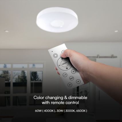 LED Prigušiva stropna svjetiljka LED/60W/230V 3000-6500K 49,5 cm bijela + daljinski upravljač