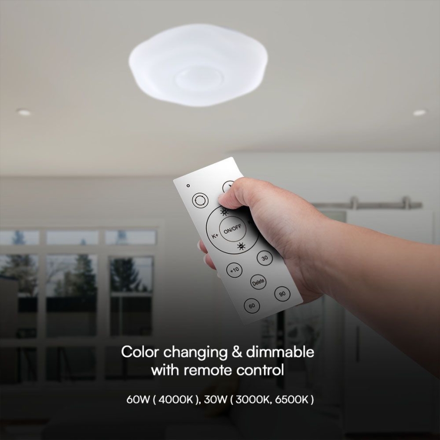 LED Prigušiva stropna svjetiljka LED/60W/230V 3000-6500K 50 cm bijela + daljinski upravljač