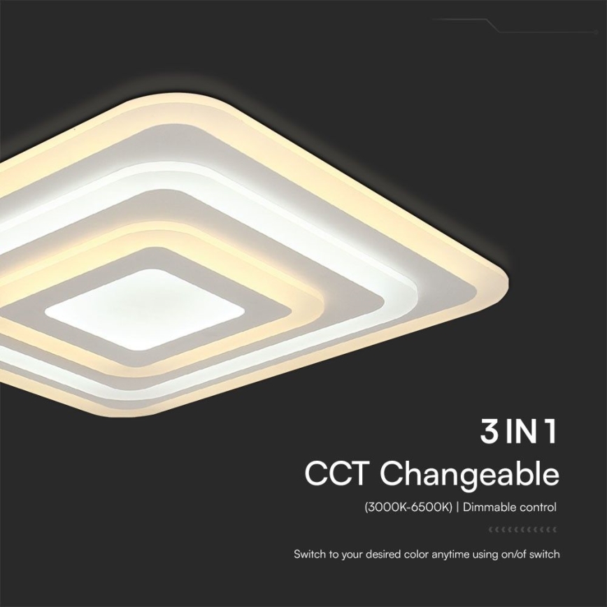 LED Prigušiva stropna svjetiljka LED/77W/230V 3000-6500K 49,5x49,5 cm + daljinski upravljač