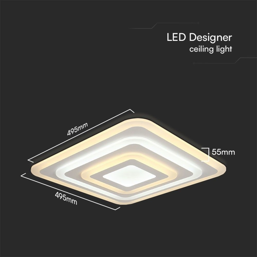 LED Prigušiva stropna svjetiljka LED/77W/230V 3000-6500K 49,5x49,5 cm + daljinski upravljač
