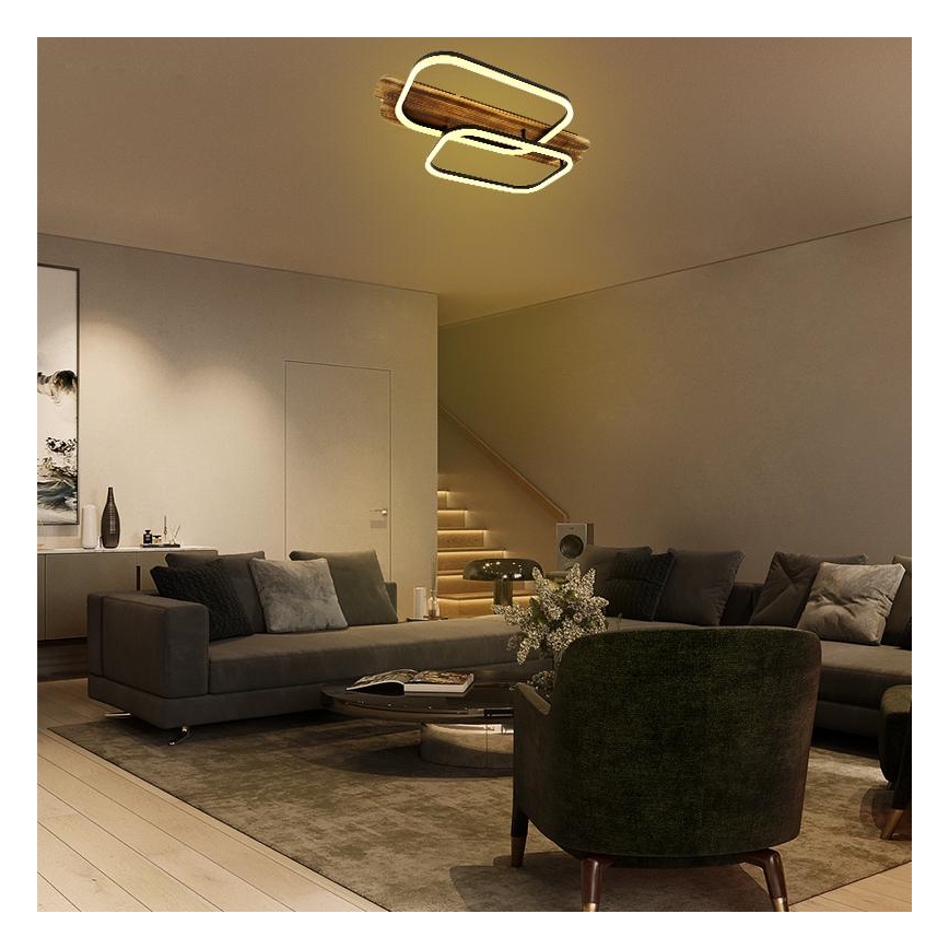 LED Prigušiva stropna svjetiljka LED/95W/230V 3000-6500K hrast + daljinski upravljač