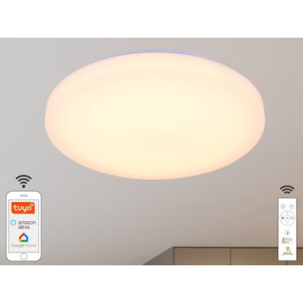LED Prigušiva stropna svjetiljka OPAL LED/48W/230V 2700-6500K Wi-Fi Tuya bijela + daljinski upravljač