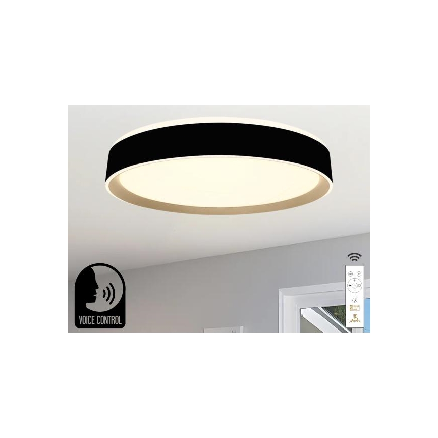 LED Prigušiva stropna svjetiljka s glasovnim upravljanjem OPAL LED/48W/230V 2700-6500K crna + daljinski upravljač
