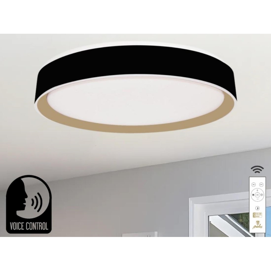 LED Prigušiva stropna svjetiljka s glasovnim upravljanjem OPAL LED/48W/230V 2700-6500K crna + daljinski upravljač