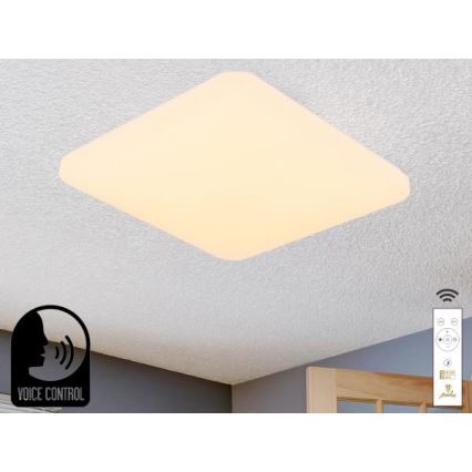 LED Prigušiva stropna svjetiljka s glasovnim upravljanjem OPAL LED/48W/230V 2700-6500K bijela + daljinski upravljač