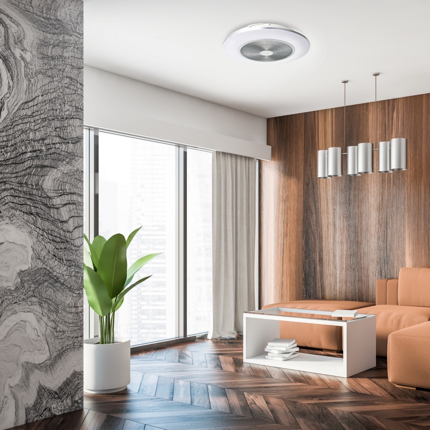LED Prigušiva stropna svjetiljka s ventilatorom ARIA LED/38W/230V 3000-6000K srebrna + daljinski upravljač
