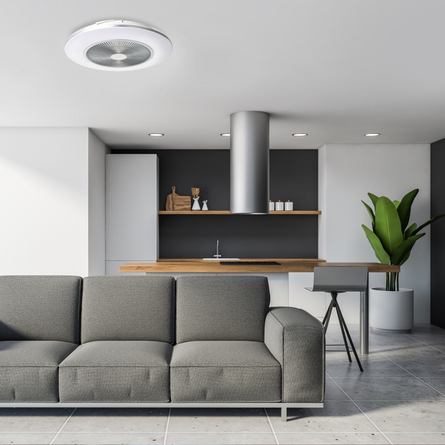 LED Prigušiva stropna svjetiljka s ventilatorom ARIA LED/38W/230V 3000-6000K srebrna + daljinski upravljač