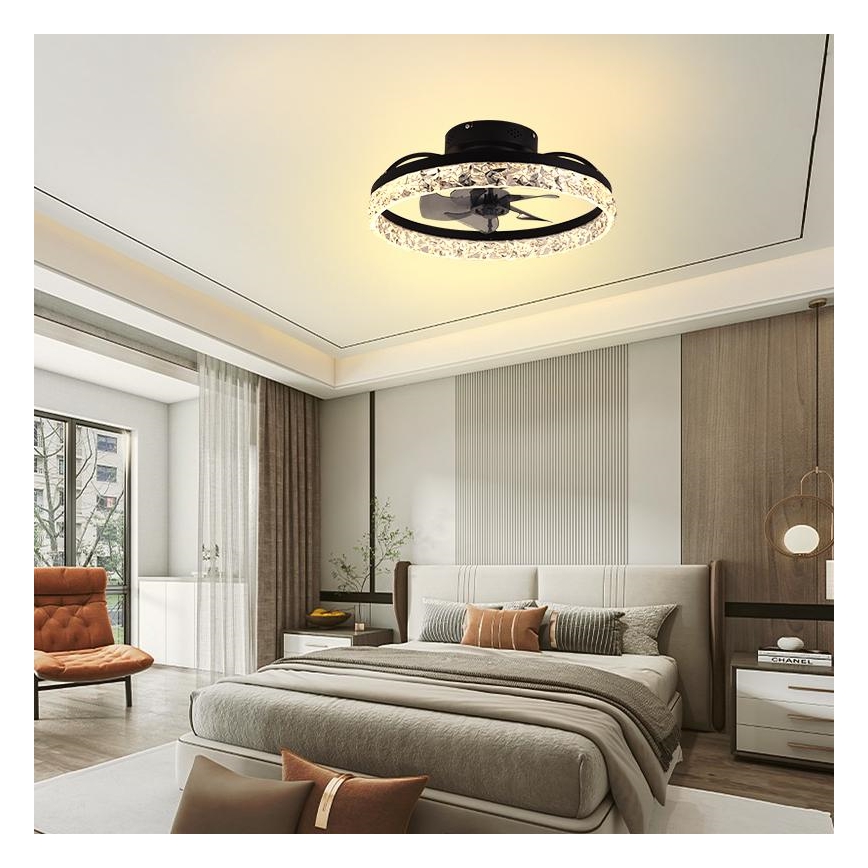 LED Prigušiva stropna svjetiljka s ventilatorom LED/35W/230V 3000-6500K crna + daljinski upravljač