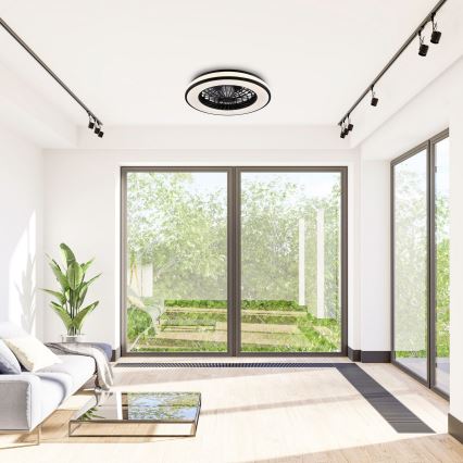 LED Prigušiva stropna svjetiljka s ventilatorom LED/48W/230V 3000-6500K crna + daljinski upravljač