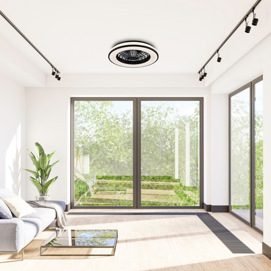 LED Prigušiva stropna svjetiljka s ventilatorom LED/48W/230V 3000-6500K crna + daljinski upravljač