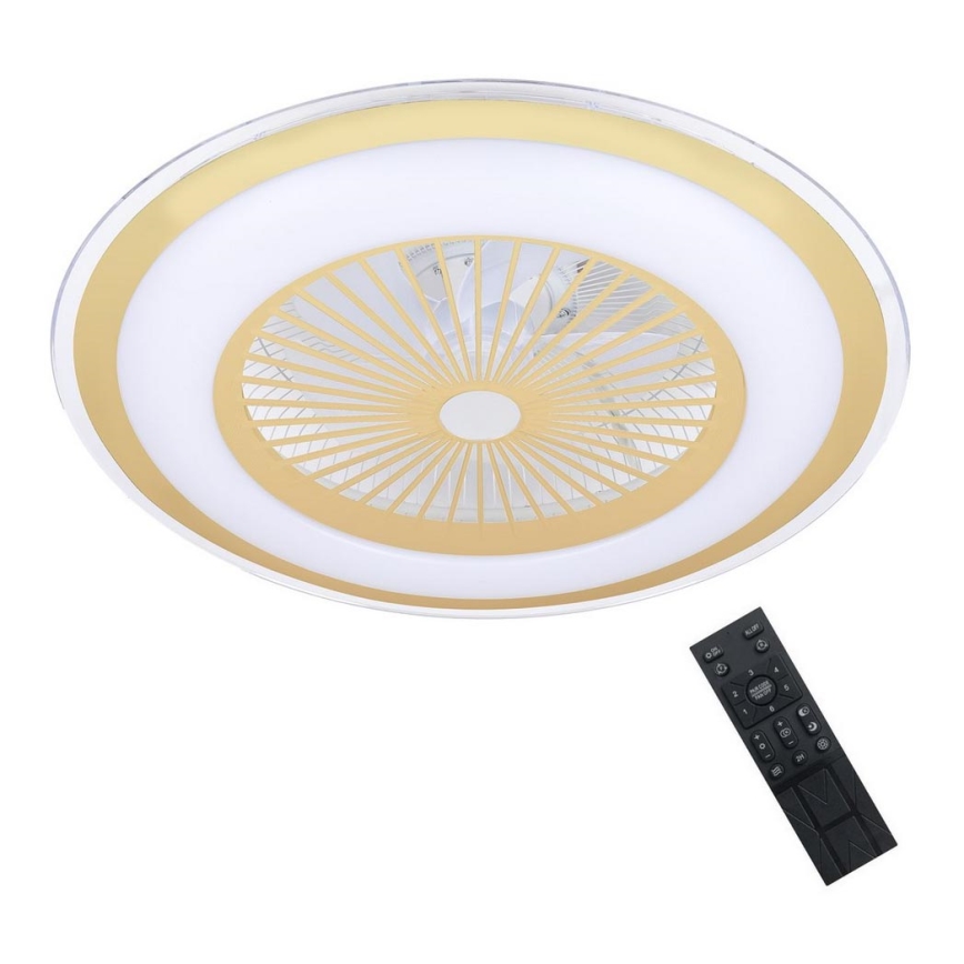 LED Prigušiva stropna svjetiljka s ventilatorom ZEPHYR LED/48W/230V 3000-6000K zlatna + daljinski upravljač