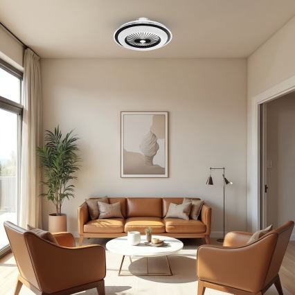 LED Prigušiva stropna svjetiljka s ventilatorom ZEPHYR LED/48W/230V 3000-6000K crna + daljinski upravljač