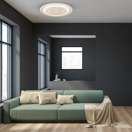 LED Prigušiva stropna svjetiljka s ventilatorom ZEPHYR LED/48W/230V 3000-6000K zlatna + daljinski upravljač