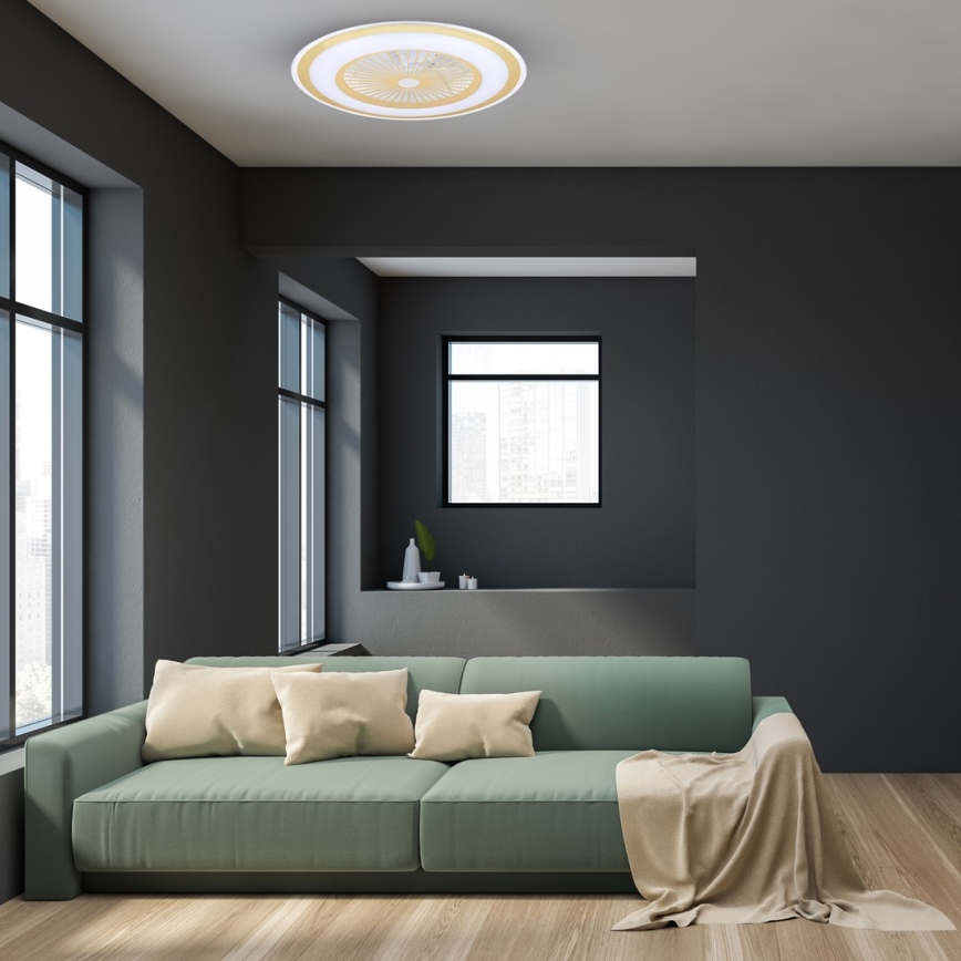 LED Prigušiva stropna svjetiljka s ventilatorom ZEPHYR LED/48W/230V 3000-6000K zlatna + daljinski upravljač
