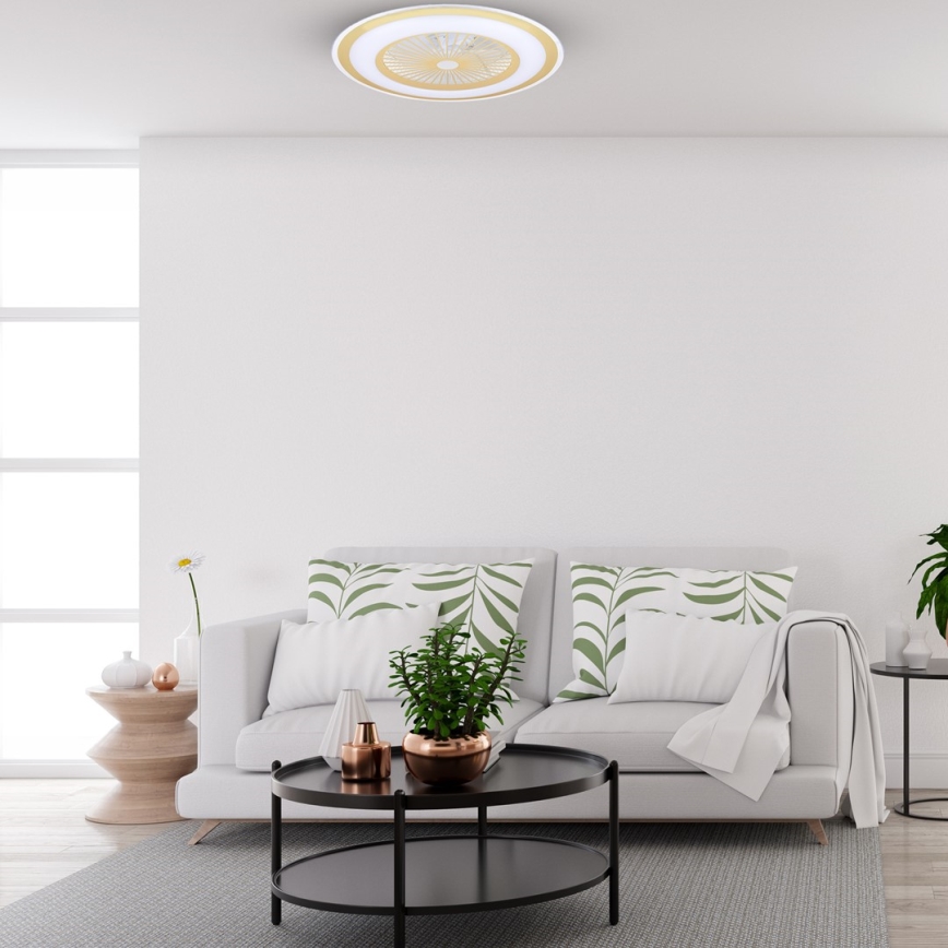 LED Prigušiva stropna svjetiljka s ventilatorom ZEPHYR LED/48W/230V 3000-6000K zlatna + daljinski upravljač