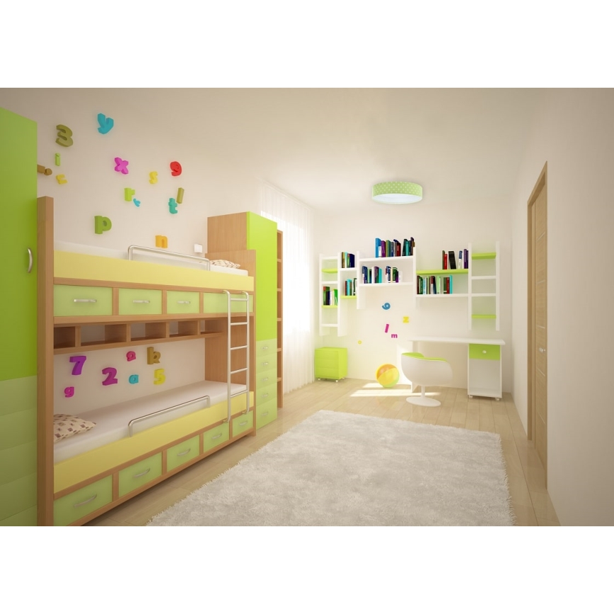 LED Prigušiva stropna svjetiljka SMART GALAXY KIDS LED/24W/230V 3000-6500K točkice zelena/bijela + daljinski upravljač