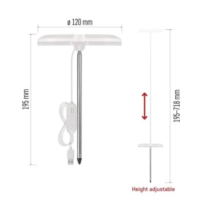 LED prigušiva unutarnja svjetiljka za uzgoj biljaka GROW LED/8W/5V