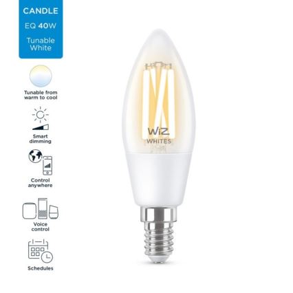 LED Prigušiva žarulja FILAMENT C35 E14/4,9W/230V 2700-6500K CRI 90 Wi-Fi - WiZ