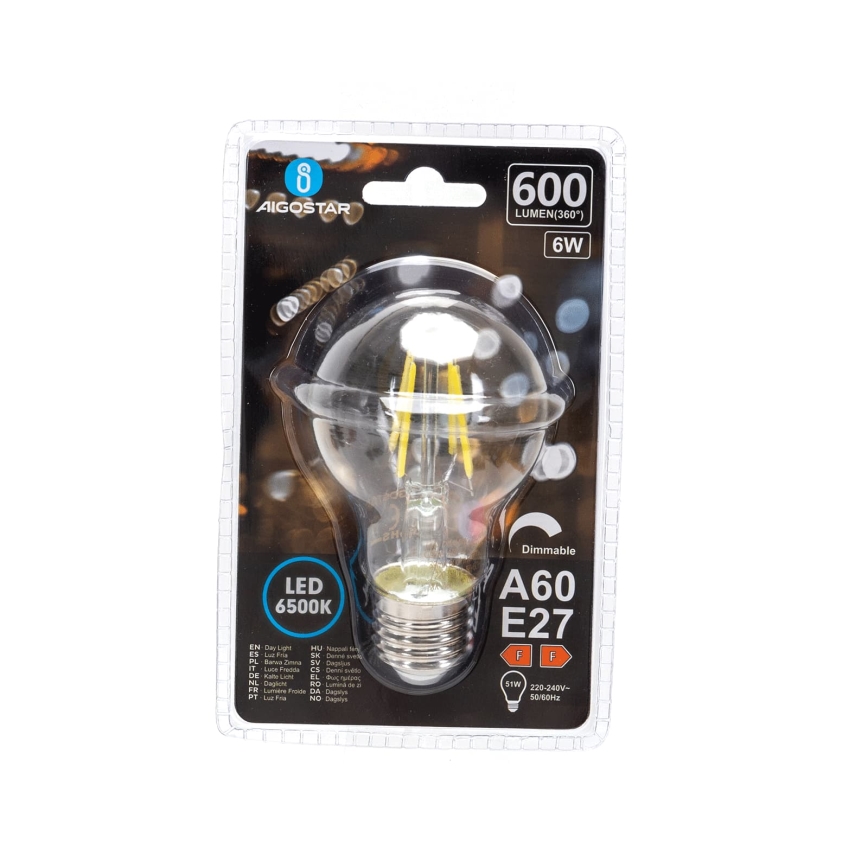 LED prigušiva žarulja FILAMENT A60 E27/6W/230V 6500K - Aigostar