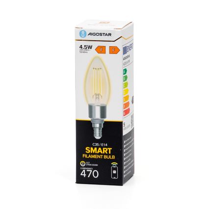 LED Prigušiva žarulja FILAMENT C35 E14/4,5W/230V 2700-6500K Wi-Fi - Aigostar