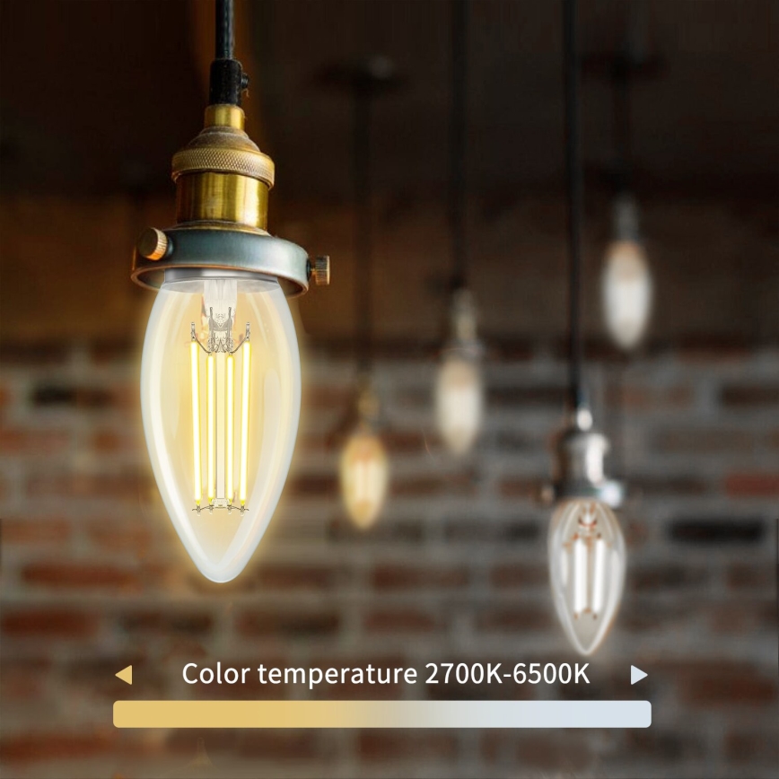 LED Prigušiva žarulja FILAMENT C35 E27/4,5W/230V 2700-6500K Wi-Fi - Aigostar