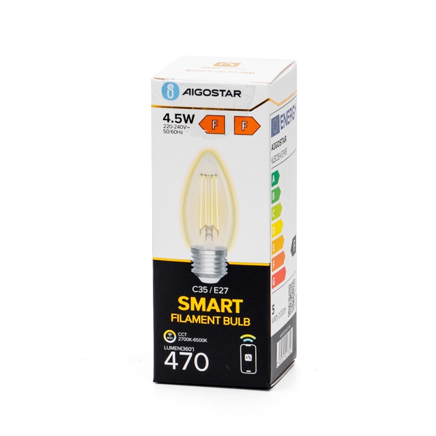LED Prigušiva žarulja FILAMENT C35 E27/4,5W/230V 2700-6500K Wi-Fi - Aigostar