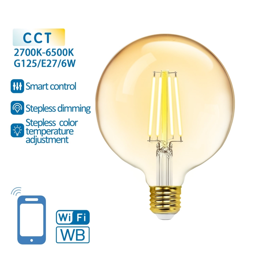 LED Prigušiva žarulja FILAMENT G125 E27/6W/230V 2700-6500K Wi-Fi - Aigostar