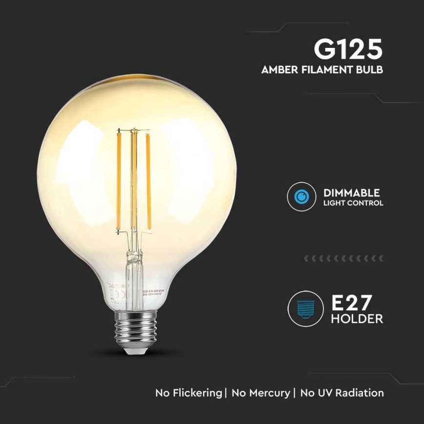 LED Prigušiva žarulja FILAMENT G125 E27/8W/230V 2200K