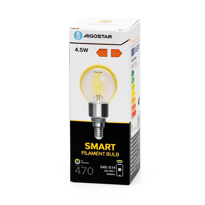 LED Prigušiva žarulja FILAMENT G45 E14/4,5W/230V 2700-6500K Wi-Fi - Aigostar