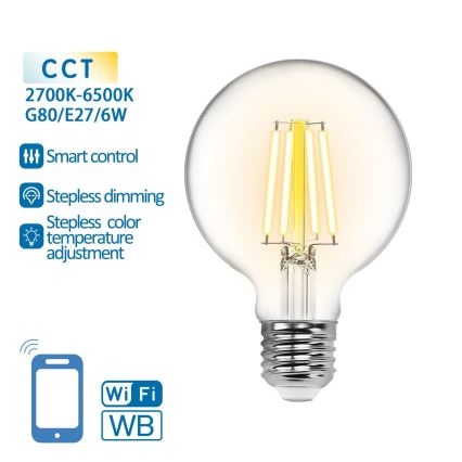 LED Prigušiva žarulja FILAMENT G80 E27/6W/230V 2700-6500K Wi-Fi - Aigostar