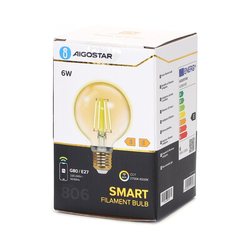 LED Prigušiva žarulja FILAMENT G80 E27/6W/230V 2700-6500K Wi-Fi - Aigostar