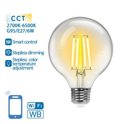 LED Prigušiva žarulja FILAMENT G95 E27/6W/230V 2700-6500K Wi-Fi - Aigostar