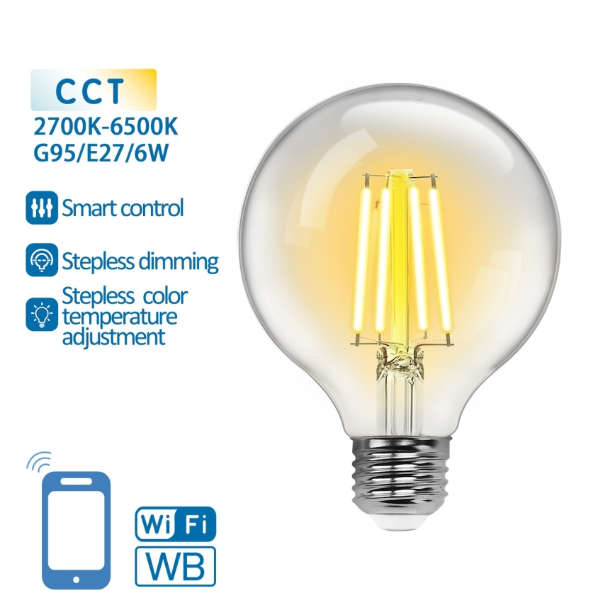 LED Prigušiva žarulja FILAMENT G95 E27/6W/230V 2700-6500K Wi-Fi - Aigostar