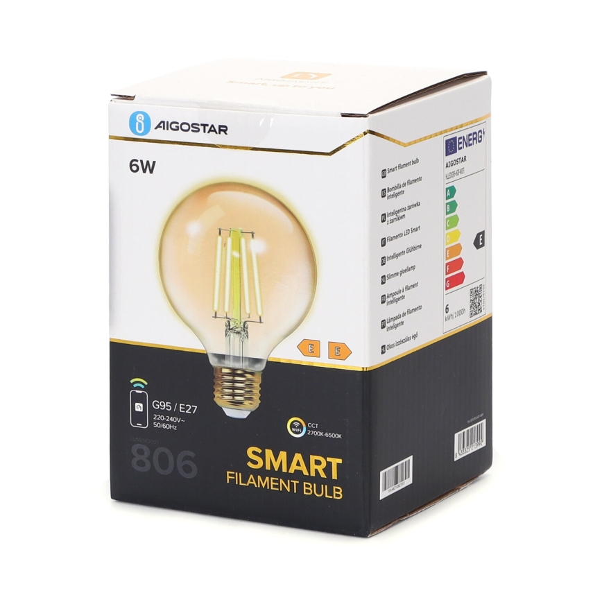LED Prigušiva žarulja FILAMENT G95 E27/6W/230V 2700-6500K Wi-Fi - Aigostar
