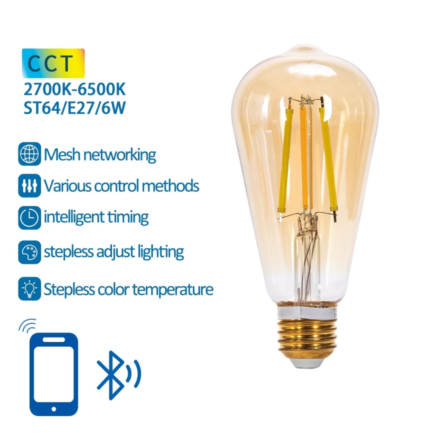 LED Prigušiva žarulja FILAMENT MESH Smart ST64 E27/6W/230V 2700-6500K - Aigostar