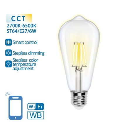 LED Prigušiva žarulja FILAMENT ST64 E27/6W/230V 2700-6500K Wi-Fi - Aigostar