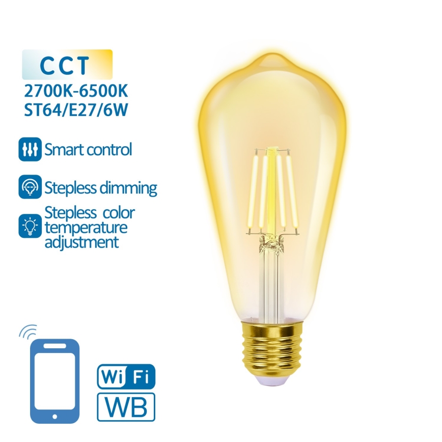 LED Prigušiva žarulja FILAMENT ST64 E27/6W/230V 2700-6500K Wi-Fi - Aigostar