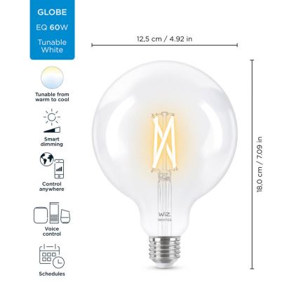 LED Prigušiva žarulja FILAMENT G125 E27/7W/230V 2700-6500K CRI 90 Wi-Fi - WiZ