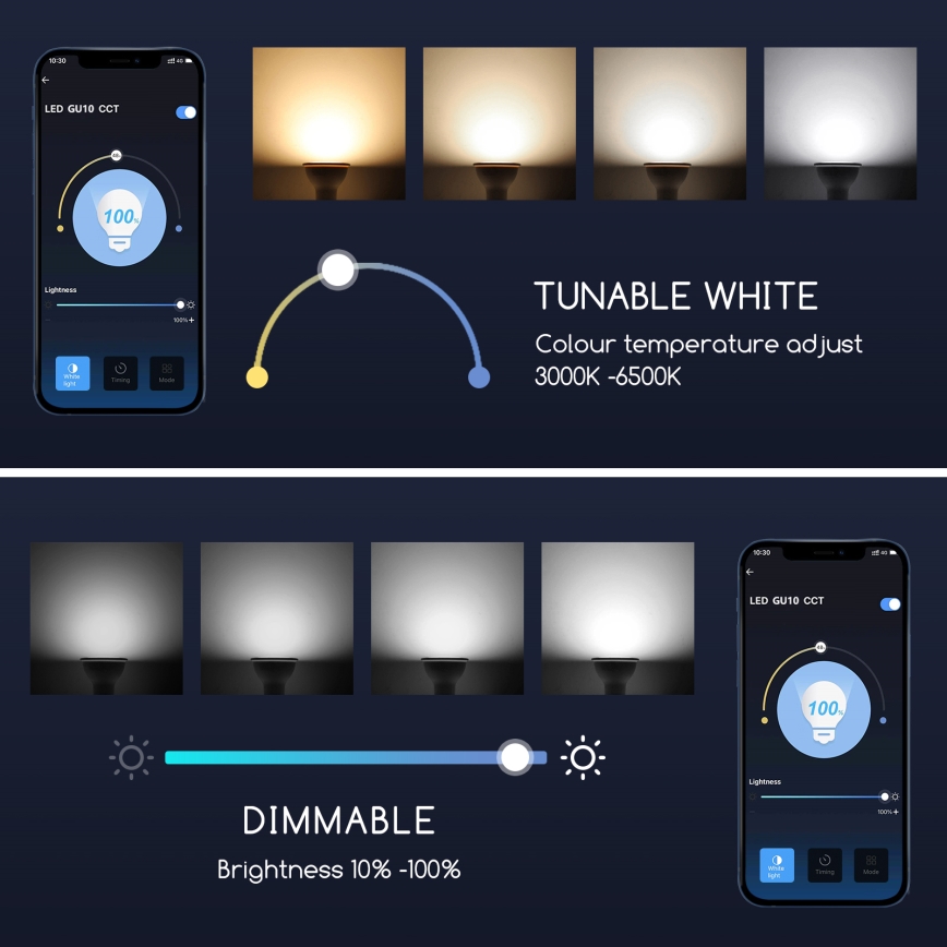 LED Prigušiva žarulja GU10/5W/230V 3000-6500K Wi-Fi - Aigostar