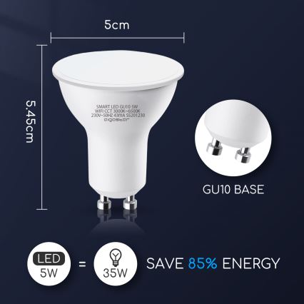 LED Prigušiva žarulja GU10/5W/230V 3000-6500K Wi-Fi - Aigostar