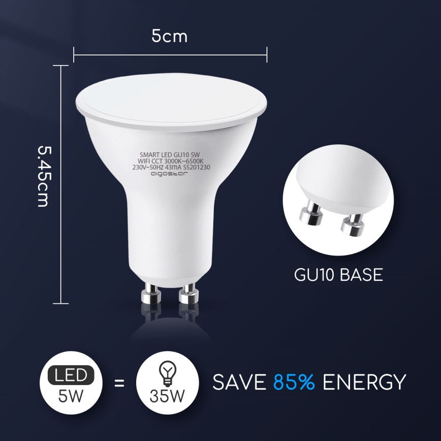 LED Prigušiva žarulja GU10/5W/230V 3000-6500K Wi-Fi - Aigostar