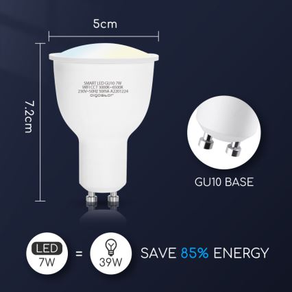 LED Prigušiva žarulja GU10/7W/230V 3000-6500K Wi-Fi - Aigostar