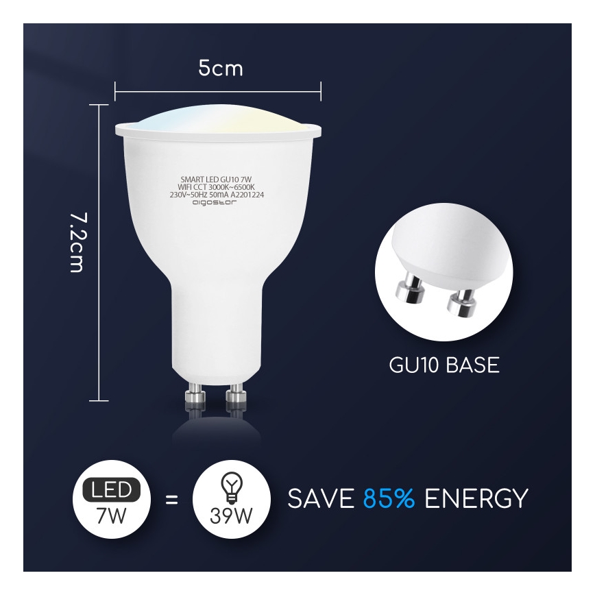 LED Prigušiva žarulja GU10/7W/230V 3000-6500K Wi-Fi - Aigostar