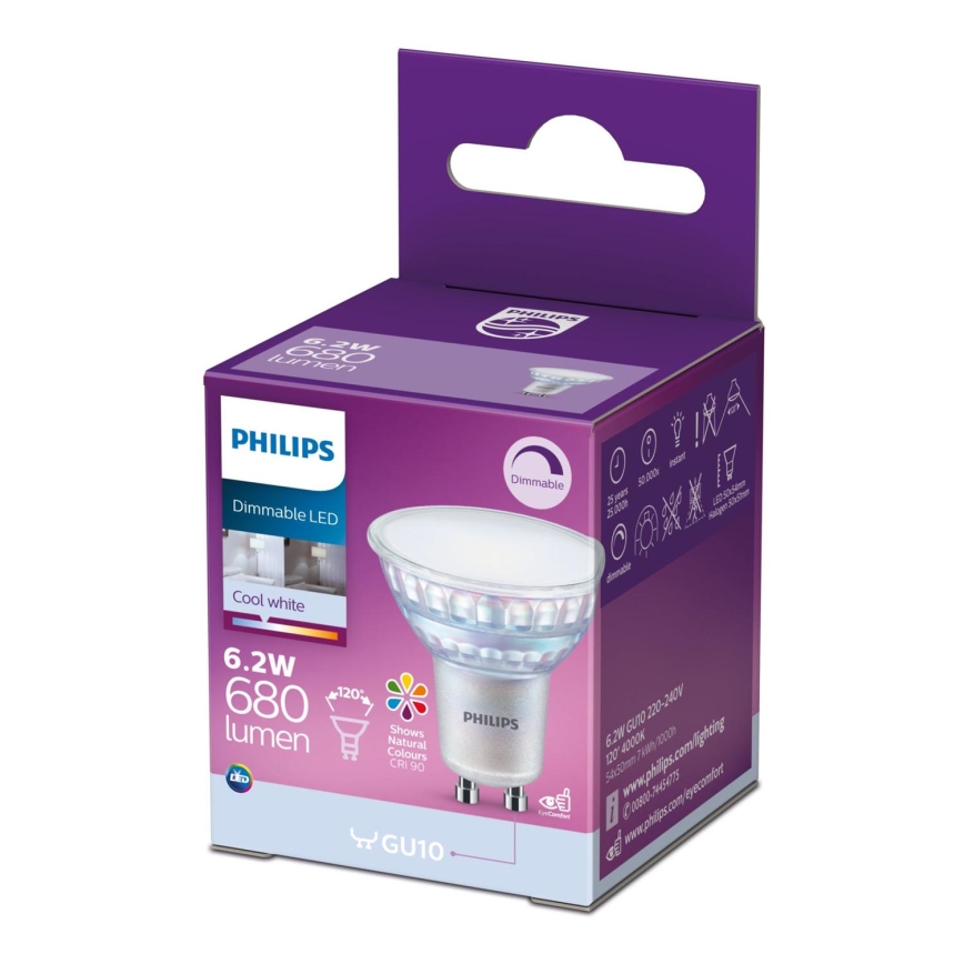 LED Prigu iva arulja Philips GU10 6 2W 230V 4000K CRI 90 Svijet